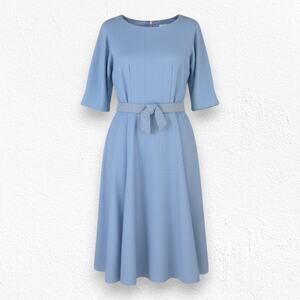 1950s Vintage Light Blue Rockabilly Belted Wool Dress USA Union Made Size 2